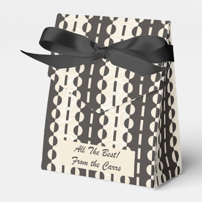 Circles on Stripes - Charcoal Cream Tent Favor Boxes (Front Side)