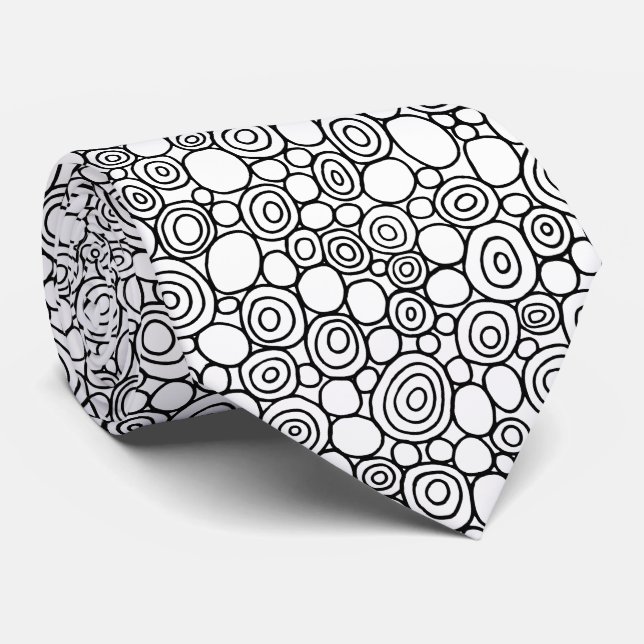 Circles Pattern 210819 - Black and White Neck Tie (Rolled)