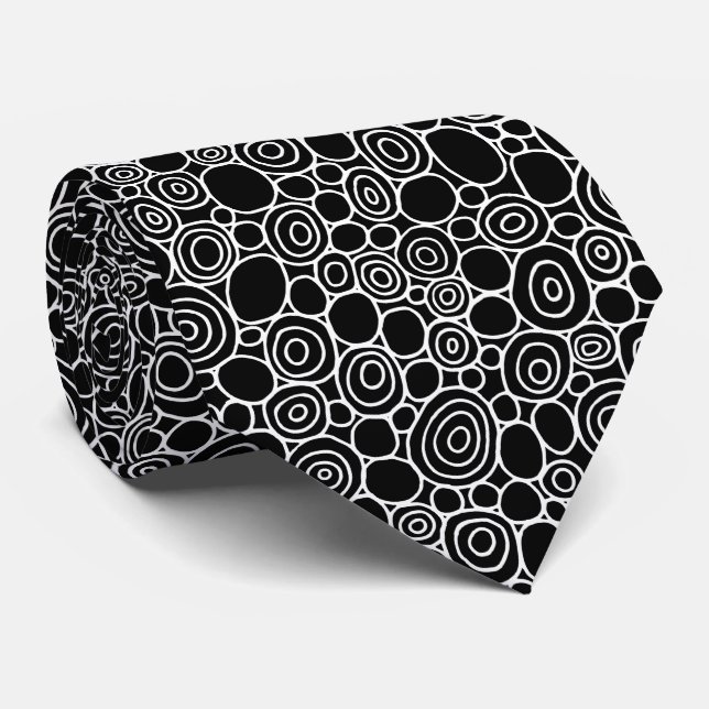 Circles Pattern 210819 - White on Black Neck Tie (Rolled)
