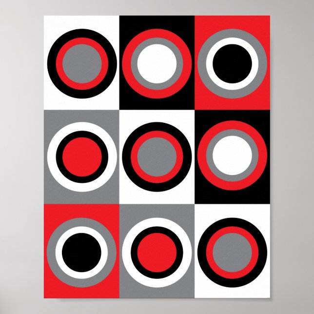 Circles Pattern Red Gray Black White Poster (Front)