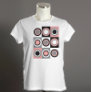 Circles Pattern Retro Pink Gray White Black T-Shirt