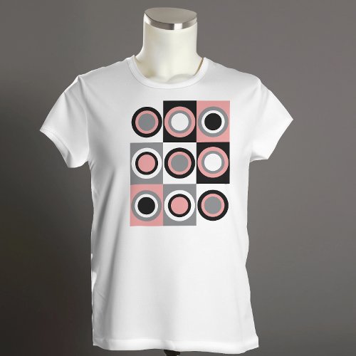 Circles Pattern Retro Pink Gray White Black T_Shirt