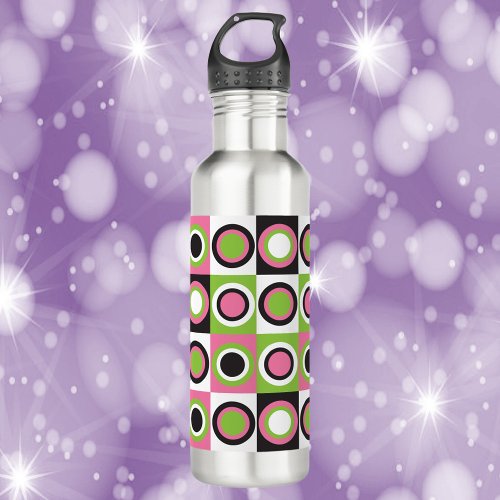 Circles Pattern Retro Pink Green Black White Stainless Steel Water Bottle