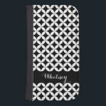 Circles quarter pattern white black name flap case<br><div class="desc">A bold graphic circles quartered patterned flap phone case. Personalise this item with your name. This example reads Whitney. Bold white pattern on a black background. Design by Sarah Trett.</div>