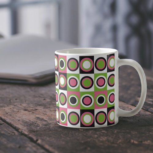 Circles Retro Pattern Pink Black Green White Coffee Mug