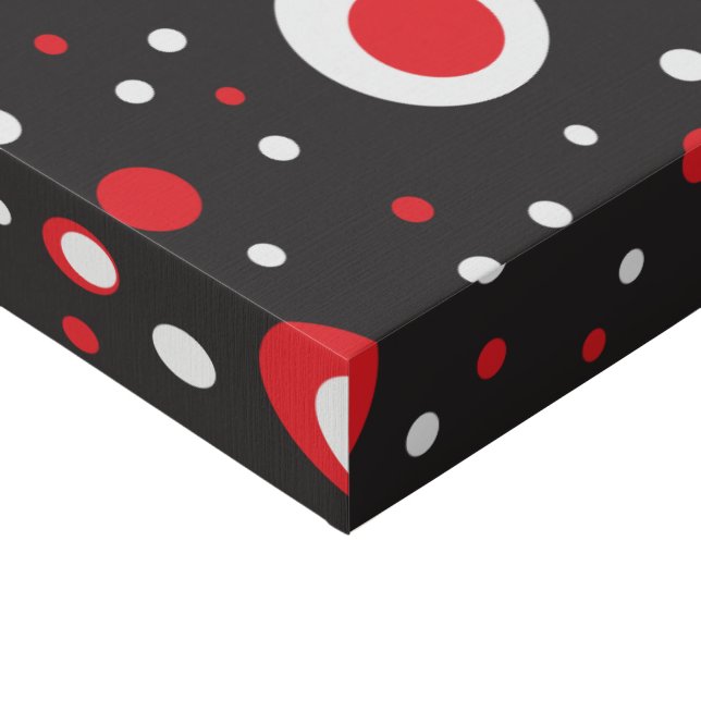 Circles Retro Pattern Red White Black Faux Canvas Print (Corner)