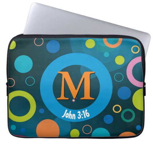 Circles Scripture Monogram Personalized BLUE Laptop Sleeve