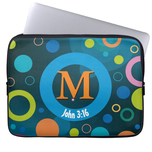 Circles Scripture Monogram Personalized BLUE Laptop Sleeve (Front)