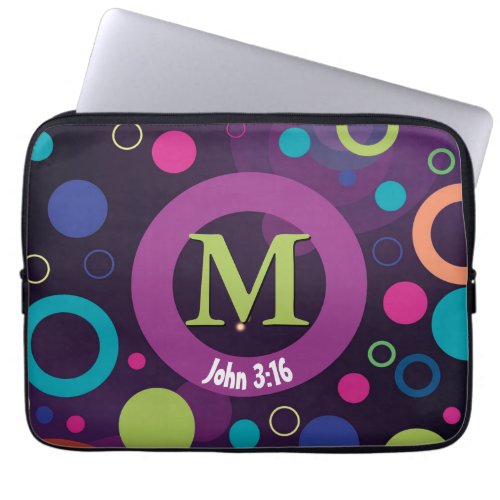 Circles Scripture Monogram Personalized PURPLE Laptop Sleeve