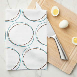 Circles small Turquoise & Brown hand drawn minimal Kitchen Towel