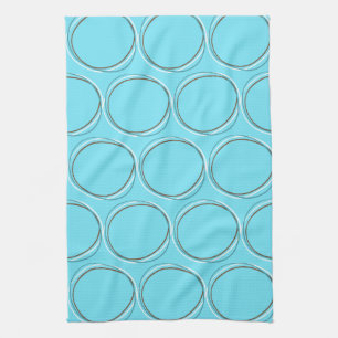 Circles small Turquoise White Brown hand drawn  Kitchen Towel