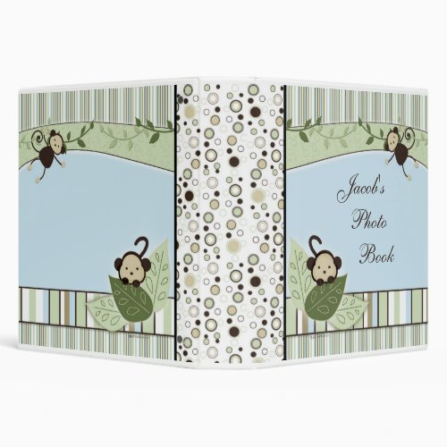 Circles Stripes Leaves and Monkey Photo Album 3 Ring Binder