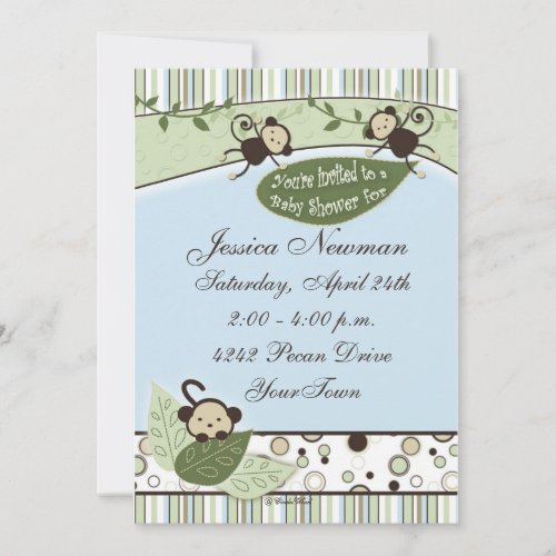 Circles, Stripes, Leaves and Monkeys Baby Shower Custom Invitations