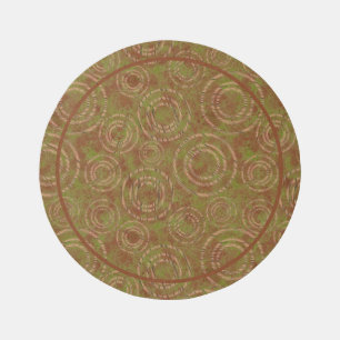 Circles Through Time Green and Rust Red Round Rug