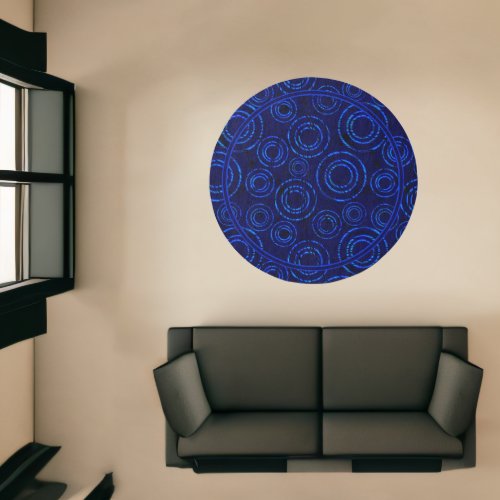 Circles Through Time Neon Blue Round Rug