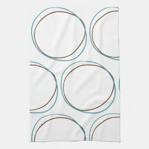 Circles Turquoise & Brown hand drawn minimal Boho  Kitchen Towel