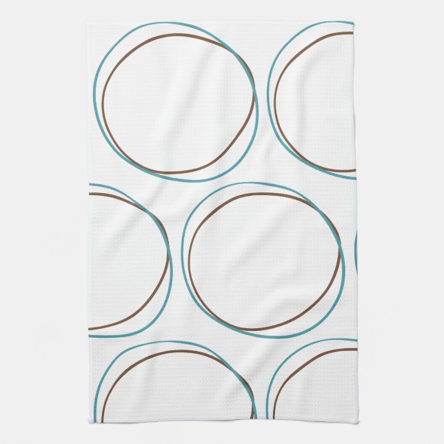 Circles Turquoise & Brown hand drawn minimal Boho  Kitchen Towel (Vertical)