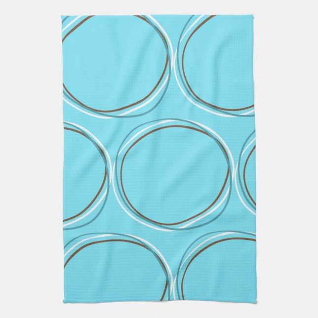 Circles Turquoise White Brown hand drawn Kitchen Towel (Vertical)