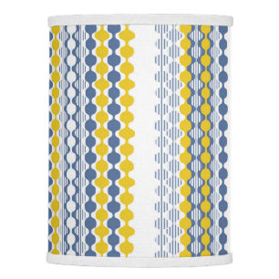 Circles, waves, lines, mustard yellow, white, blue lamp shade