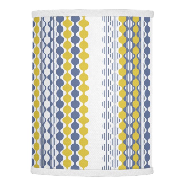 Circles, waves, lines, mustard yellow, white, blue lamp shade (Front)