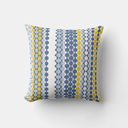 Circles waves lines mustard yellow white blue throw pillow