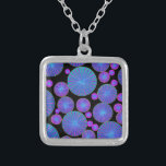 Circles Wheels and Disks with Spokes Silver Plated Necklace<br><div class="desc">Groovy psychedelic pattern in neon colors. A vibrant design with both big and small round wheels containing concentric rings with spokes. Colors include vivid bright pink,  sky blue,  turquoise blue,  violet and purple. Has a wonderful sense of motion,  movement and fun.</div>