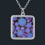 Circles Wheels and Disks with Spokes Silver Plated Necklace<br><div class="desc">Groovy psychedelic pattern in neon colors. A vibrant design with both big and small round wheels containing concentric rings with spokes. Colors include vivid bright pink,  sky blue,  turquoise blue,  violet and purple. Has a wonderful sense of motion,  movement and fun.</div>