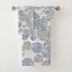 Circles with grey and blue leopard skin print  bath towel set