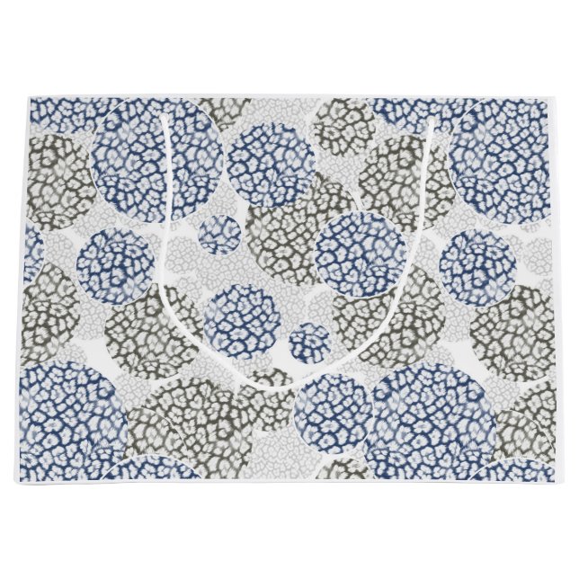 Circles with grey and blue leopard skin print  large gift bag (Front)