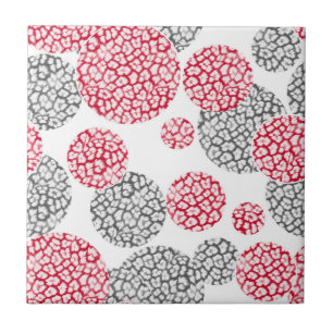 Circles with grey and red leopard skin print Ceramic Tile