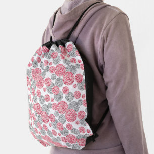  Circles with grey and red leopard skin print  Drawstring Bag