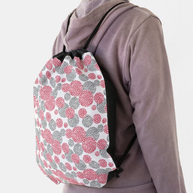  Circles with grey and red leopard skin print  Drawstring Bag (Insitu)
