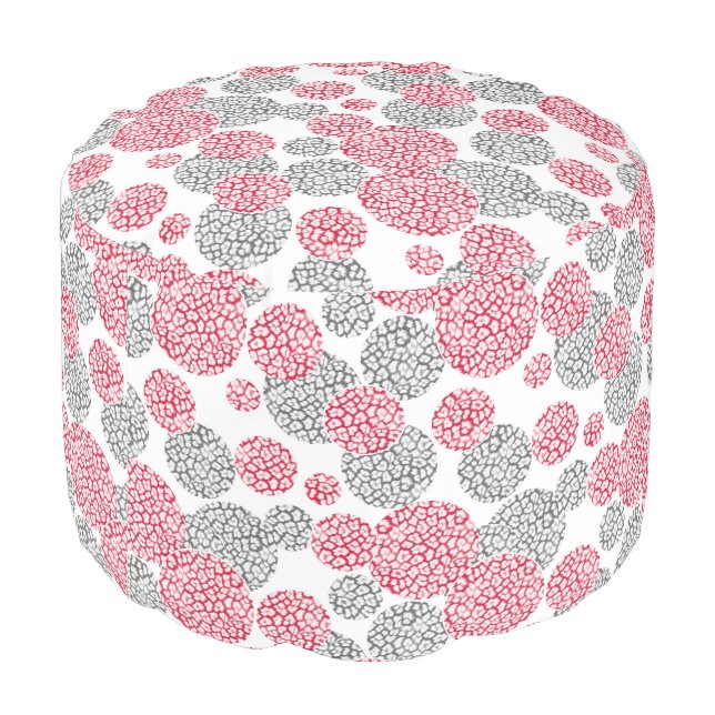  Circles with grey and red leopard skin print  Pouf (Angled Back)
