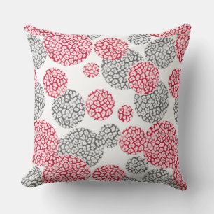 Circles with grey and red leopard skin print Throw Pillow
