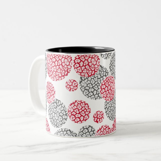  Circles with grey and red leopard skin print  Two-Tone Coffee Mug (Front Left)