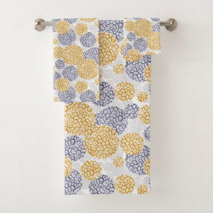 Circles with yellow and blue leopard skin print bath towel set