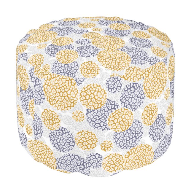 Circles with yellow and blue leopard skin print  pouf (Angled Back)
