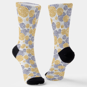 Circles with yellow and blue leopard skin print  socks