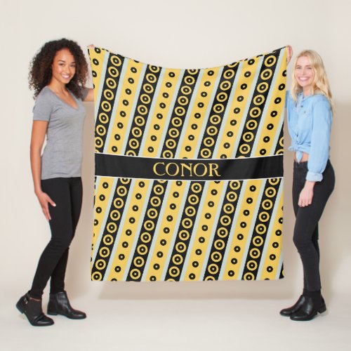 Circles Yellow Black Minimal Pattern Fleece Blanket