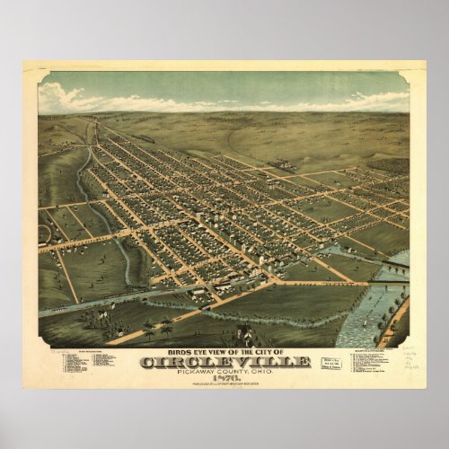 Circleville Ohio 1876 Antique Panoramic Map Poster