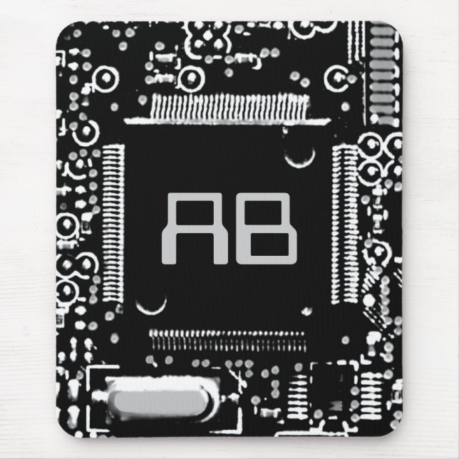 Circuit Black and White 2 monogram mouspad Mouse Pad (Front)