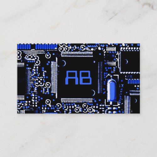 Circuit Blue 2 monogram business card blue