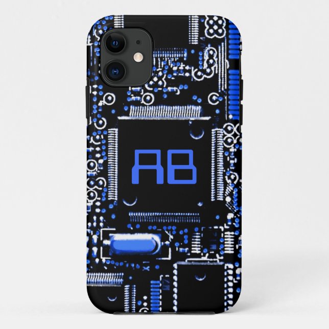 Circuit Blue 2 monogram iPhone case (Back)