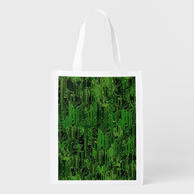 Circuit board background reusable grocery bag (Front)