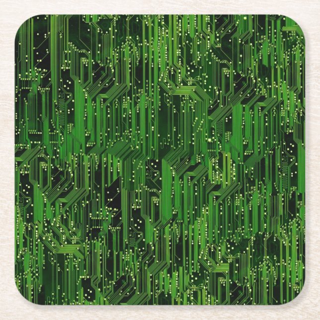 Circuit board background square paper coaster (Front)