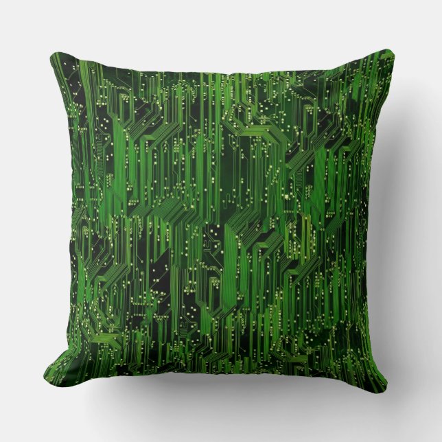 Circuit board background throw pillow (Front)