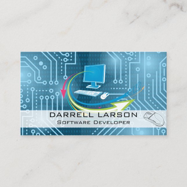 Circuit Board | Binary Code | Computer Technology Business Card (Front)