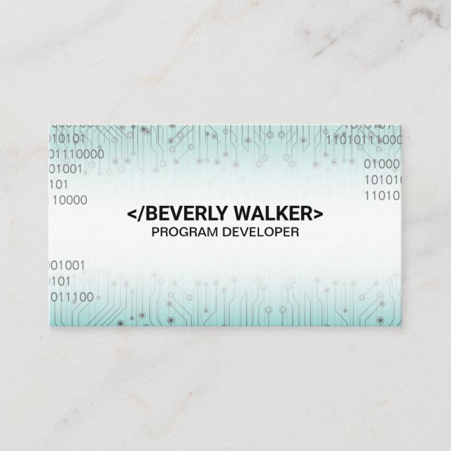 Circuit Board Binary Coding Background Business Ca Business Card (Front)