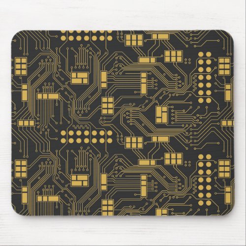 Circuit board _ Black and Gold Mouse Pad