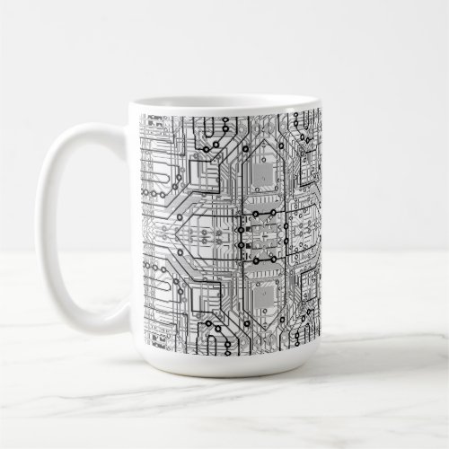 Circuit board black white silver coffee mug